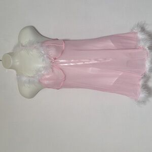 Avidlove Semi Sheer Pink Feather-Trimmed Chemise